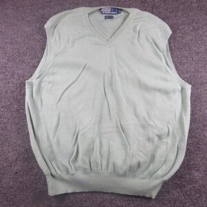 Polo Ralph Lauren Sweater Vest Mens Large Green Pima Cotton V Neck Pullover Knit